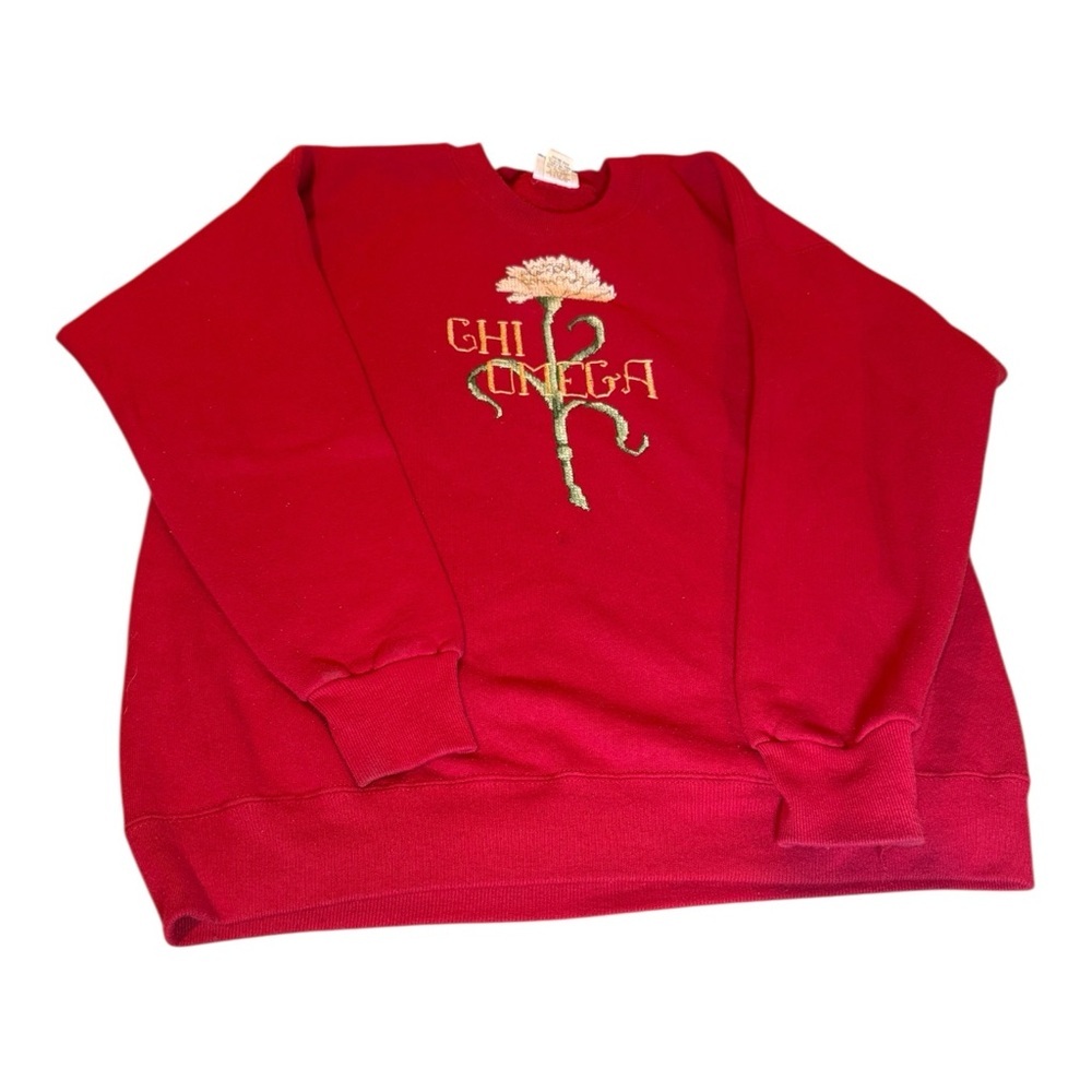 Vtg Chi Omega cross-stitched red sweatshirt (made in US) size XL